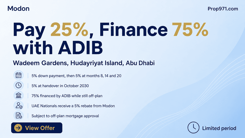 Modon - Wadeem Gardens: Pay 25%, Finance 75% with ADIB
